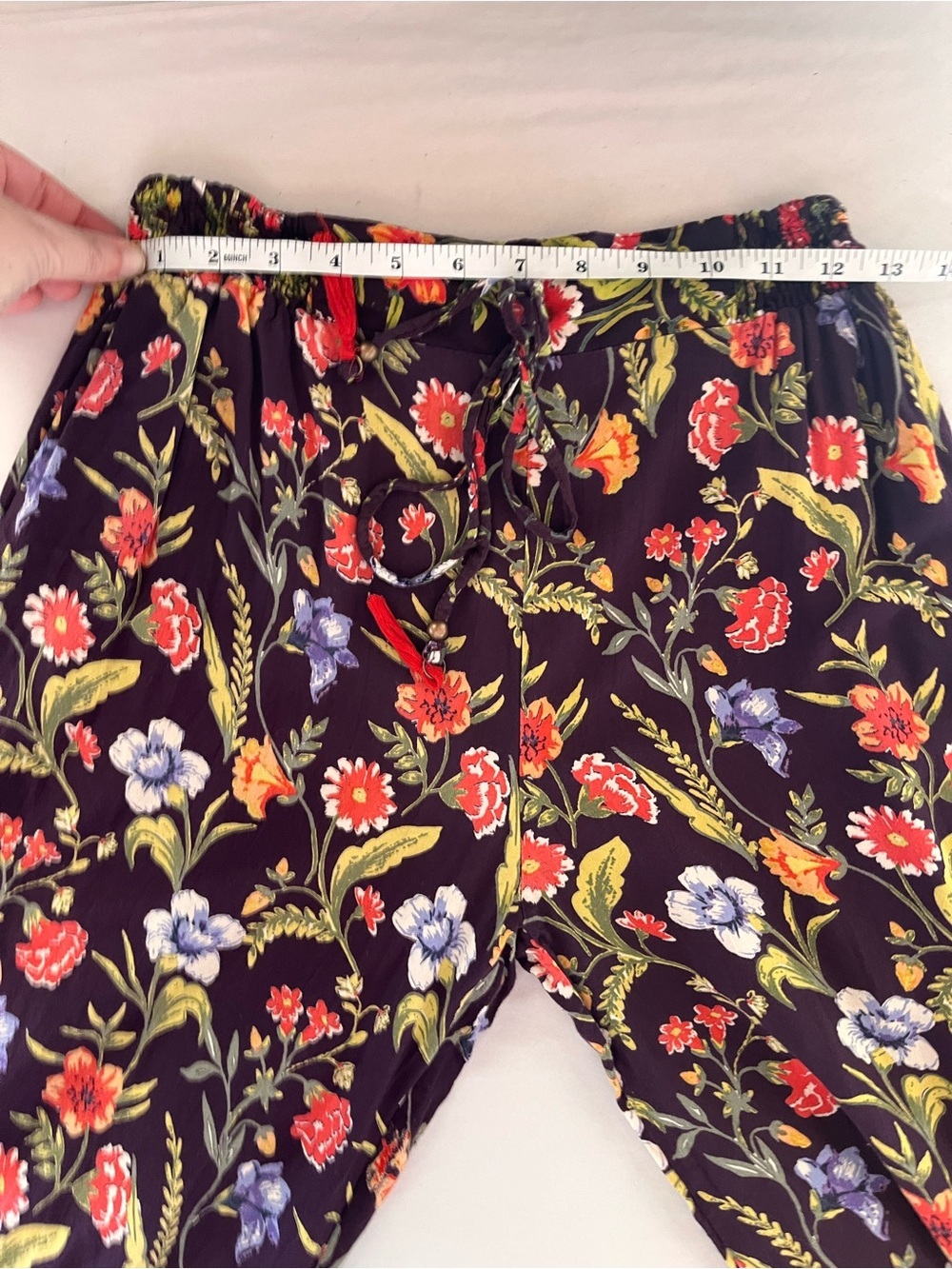 Angie Wide Leg Purple Floral Elastic-Waist Pants Small - Picture 8 of 10